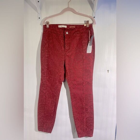 NWT Anthropologie Pilcro Red Flocked High Waisted Jeans Sz 30P - Picture 2 of 9